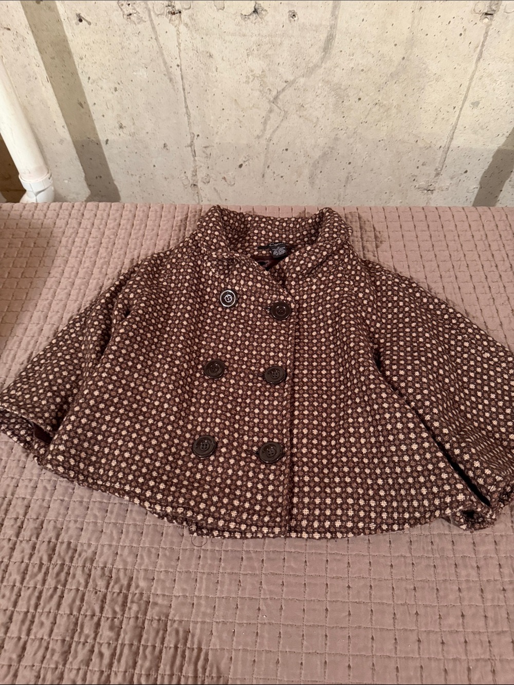 Girls Brown Patterned Peacoat Jacket